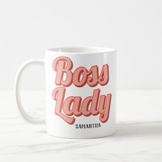 Boss Lady Retro Gepersonaliseerd naam Koffiemok (Links)