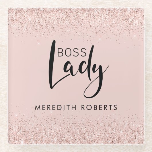 Boss Lady Roos Gold Blush Glitter - Speciaal geper Glazen Onderzetter (Voorkant)