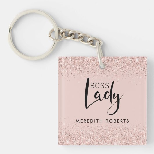 Boss Lady Roos Gold Blush Glitter - Speciaal geper Sleutelhanger (Voorkant)