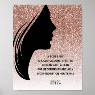 Boss Lady Roos Gold Glitter Motivatie Quote Poster