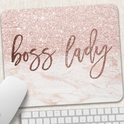 Boss Lady Roos Gold Marble Blush Pink Faux Glitter Muismat