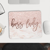 Boss Lady Roos Gold Marble Blush Pink Faux Glitter Muismat