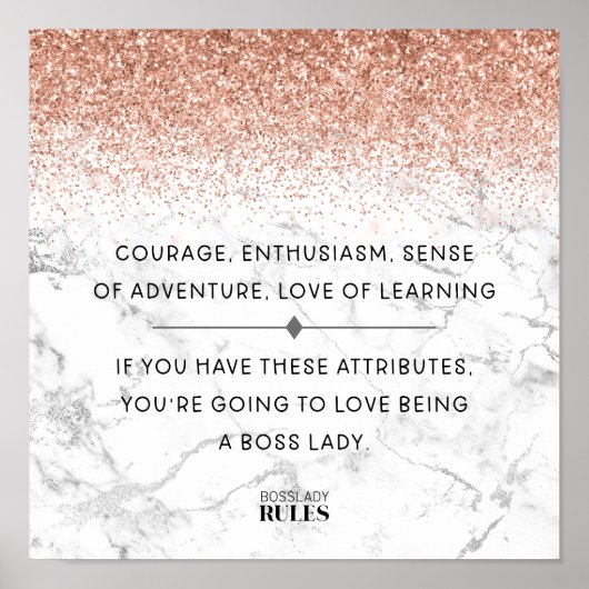 Boss Lady Roos Gold Marble Motivatie Quote Poster (Voorkant)