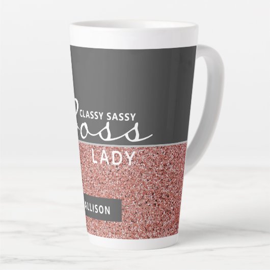 Boss Lady Roos Goud Roze Glitter Gepersonaliseerd Latte Mok (Rechterhoek)