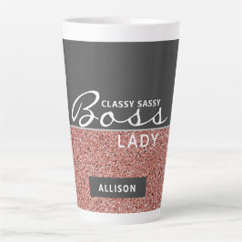Boss Lady Roos Goud Roze Glitter Gepersonaliseerd Latte Mok