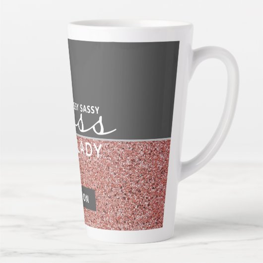 Boss Lady Roos Goud Roze Glitter Gepersonaliseerd Latte Mok (Rechts)