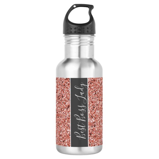 Boss Lady Roos Gouden Glitter Sparkle Waterfles (Voorkant)