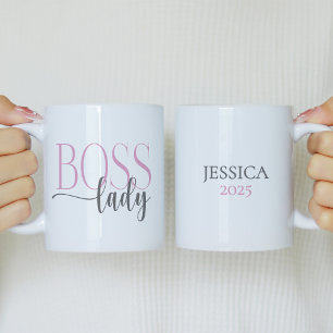 Boss Lady roze en grijs Koffiemok