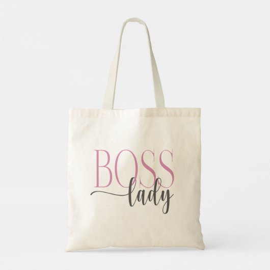 Boss Lady Roze en Grijs Natuurlijk Tote Bag (Achterkant)