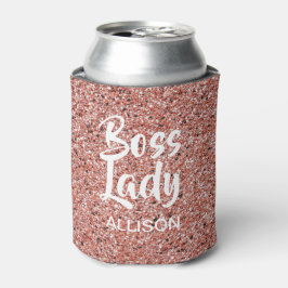 Boss Lady Roze Rose Gouden Glitter Sparkle Custom Blikjeskoeler
