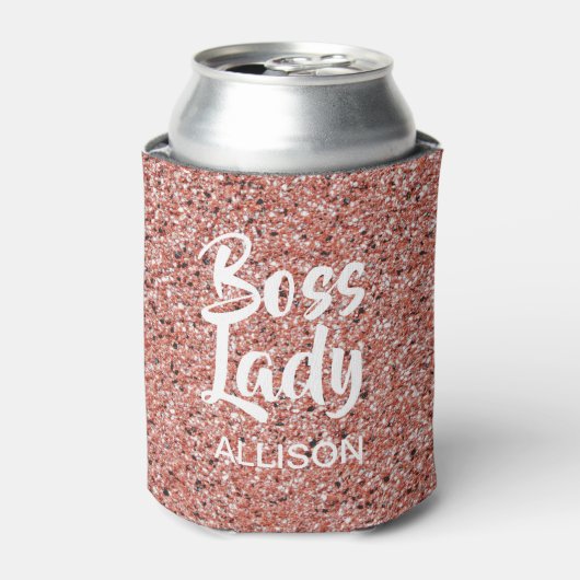Boss Lady Roze Rose Gouden Glitter Sparkle Custom Blikjeskoeler (Blikje Voorkant)
