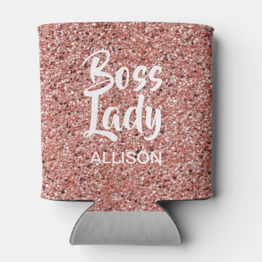 Boss Lady Roze Rose Gouden Glitter Sparkle Custom Blikjeskoeler (Achterkant)
