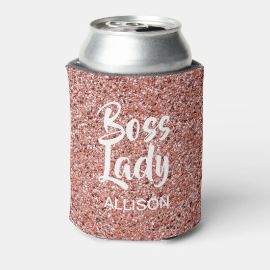 Boss Lady Roze Rose Gouden Glitter Sparkle Custom Blikjeskoeler (Blikje Achterkant)