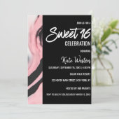 Boss Lady Roze Zwart Geschilderd Marmer Sweet 16 Kaart (Staand voorkant)