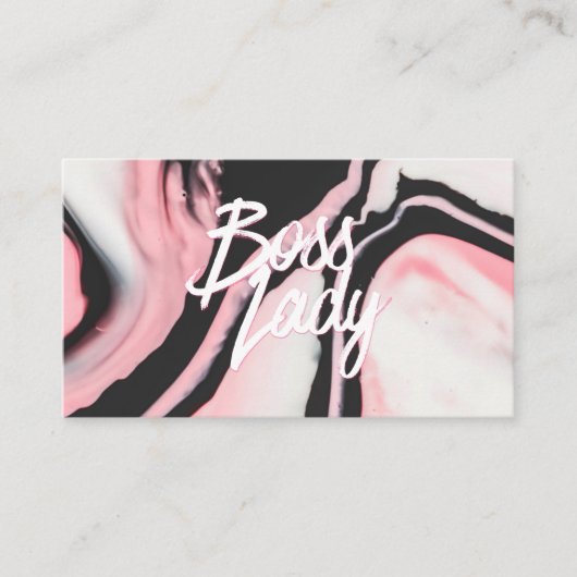 Boss Lady Roze Zwart Geschilderd Marmer Visitekaartje (Voorkant)