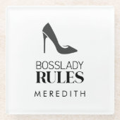 Boss Lady Rules Logo gepersonaliseerd Glazen Onderzetter (Voorkant)
