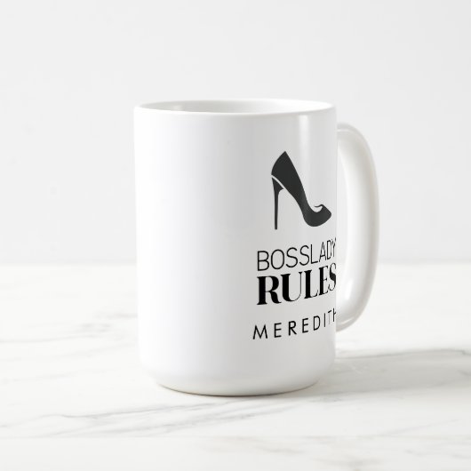 Boss Lady Rules Stiletto Logo Gepersonaliseerd Koffiemok (Voorkant rechts)