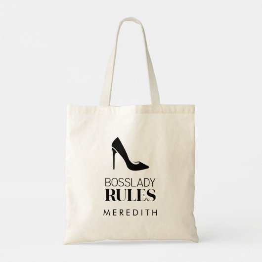Boss Lady Rules Stiletto Logo Gepersonaliseerd Tote Bag (Achterkant)