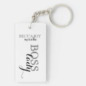 Boss Lady Script Aangepaste naam zwart wit Sleutelhanger (achterkant)