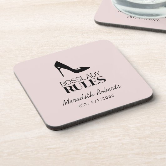 Boss Lady Stiletto Logo Blush gepersonaliseerd Bier Onderzetter (Linkerzijde)