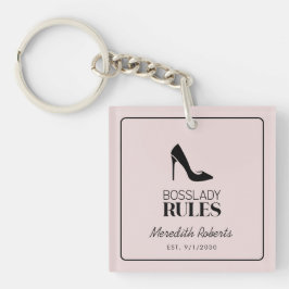 Boss Lady Stiletto Logo Blush gepersonaliseerd Sleutelhanger