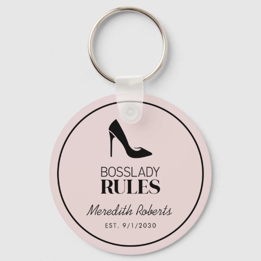 Boss Lady Stiletto Logo Blush gepersonaliseerd Sleutelhanger (Achterkant)
