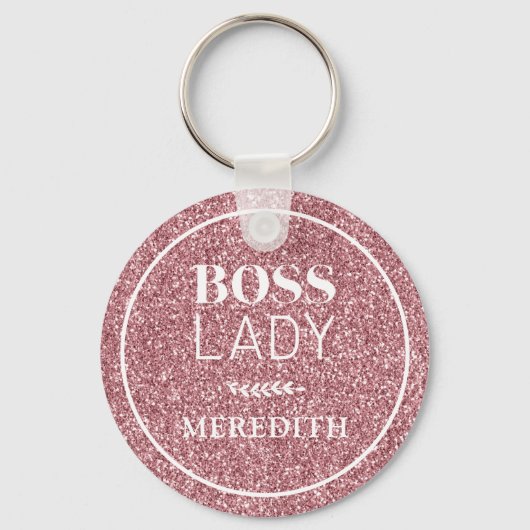 Boss Lady Trendy Girly Pink Glitter Persoonlijk Sleutelhanger (Voorkant)