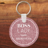 Boss Lady Trendy Girly Pink Glitter Persoonlijk Sleutelhanger (Voorkant)