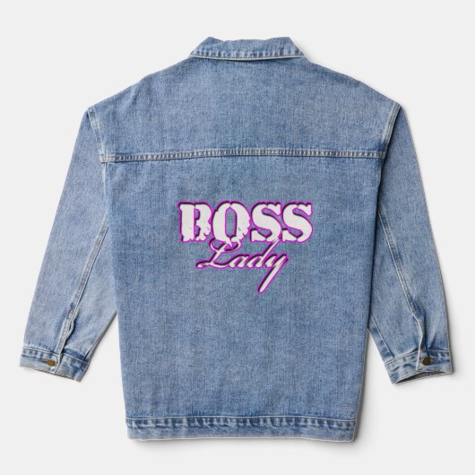 Boss Lady Wit En Roze Logo Denim Jas Denim Jacket (Achterkant)