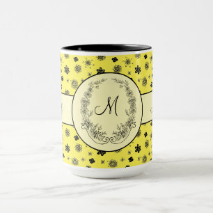 Boss Lady Yellow Black Monogram Ringer 15oz Mok