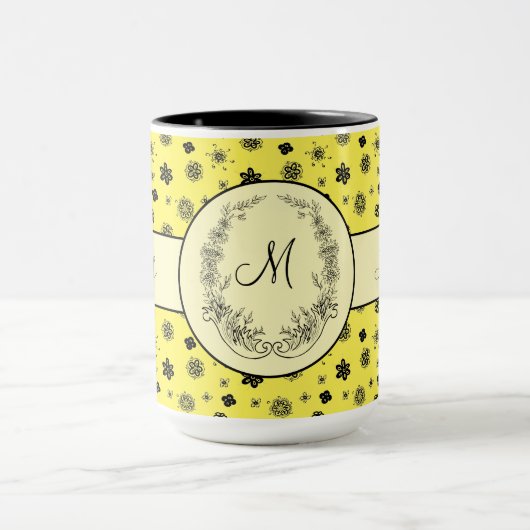 Boss Lady Yellow Black Monogram Ringer 15oz Mok (Midden)