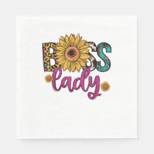 Boss Lady Zonnebloem Luipaard Koe Print Empowering Servet
