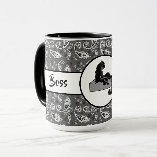 Boss Lady Zwart Kat Ringer 15oz Mok (Voorkant links)