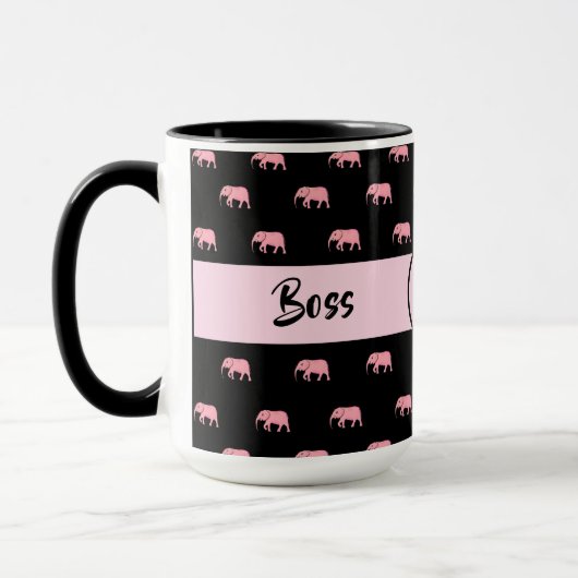 Boss Lady Zwart Monogram Olifant Ringer 15oz Mok (Links)