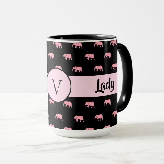 Boss Lady Zwart Monogram Olifant Ringer 15oz Mok (Voorkant rechts)