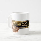 Boss Lady | Zwarte kristallijne zwarte kristallen  Koffiemok (Voorkant links)