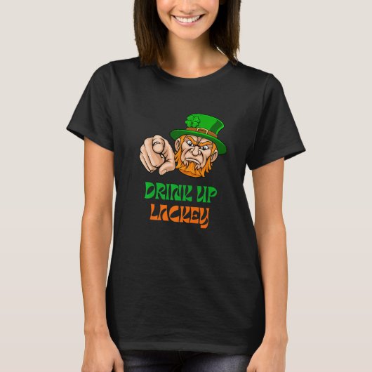 Boss Leprechaun Says Drink Up Lackey and Pointing  T-shirt (Voorkant)