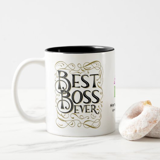 BOSS-MOK - DANK JE BOSS beste baas ooit Tweekleurige Koffiemok (Met donut)