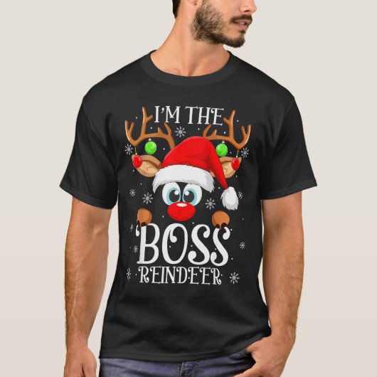 Boss Reindeer Christmas Family Matching Group Funn T-shirt (Voorkant)