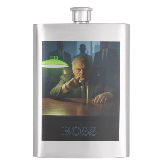 Boss w text stainless steel flask flacon (Voorkant)