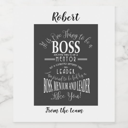 Boss Wijnlabel Boss waarderingsdag of week. Wijn Etiket (Enkel label)