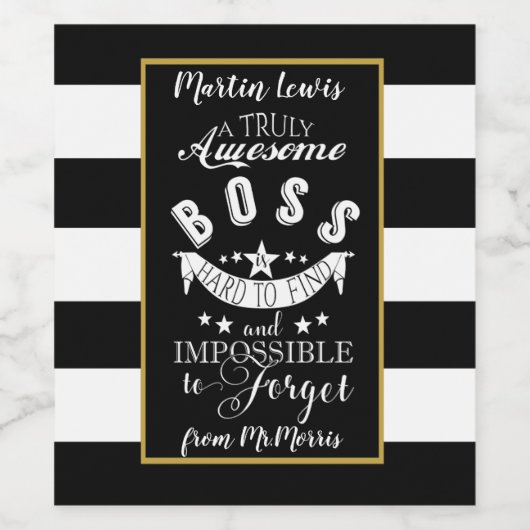 BOSS Wijnlabel Streep Monochroom Zwart-wit Wijn Etiket (Enkel label)