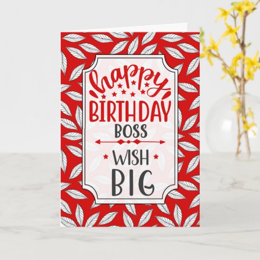Boss Wish Big Red Botanical Typography Birthday Kaart (Gele Bloem)