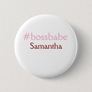 Bossbabe hashtag lichtroze voeg naam meisje baas t ronde button 5,7 cm
