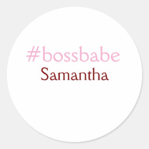 Bossbabe hashtag lichtroze voeg naam meisje baas t ronde sticker