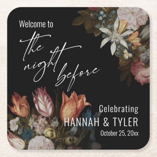 Bosschaert's "Bloemen in een Glas" de avond ervoor Kartonnen Onderzetters (Voorkant)