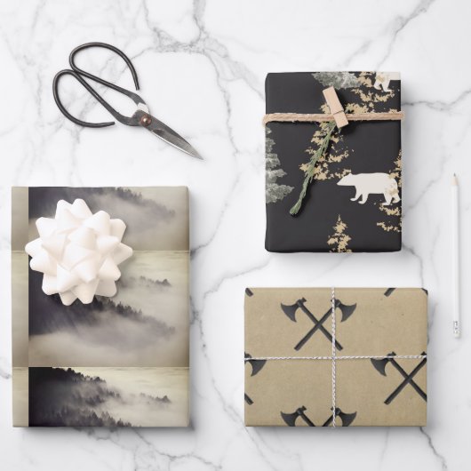 Bossen, assen, bergen, met zwarte en steenslag inpakpapier vel (Voorkant)