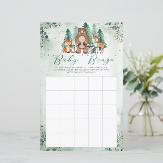 Bossen Baby shower Bingo game (Staand voorkant)