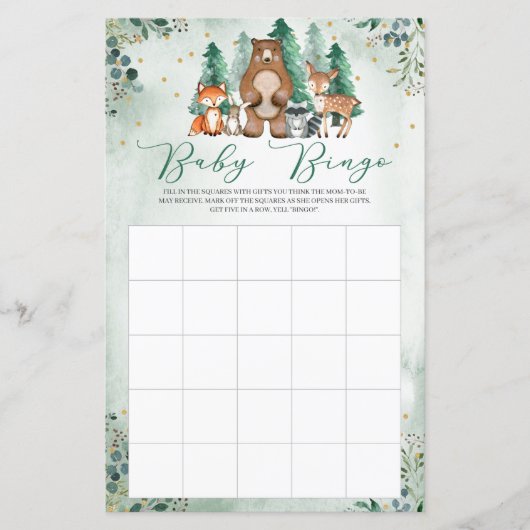 Bossen Baby shower Bingo game (Voorkant)