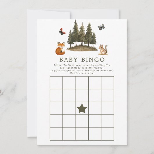 Bossen Baby shower Bingo Game Kaart (Voorkant)